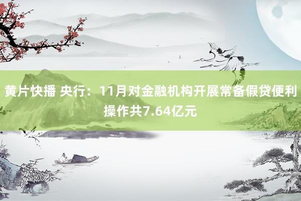 黄片快播 央行：11月对金融机构开展常备假贷便利操作共7.64亿元