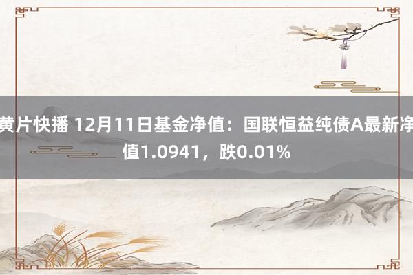 黄片快播 12月11日基金净值：国联恒益纯债A最新净值1.0941，跌0.01%