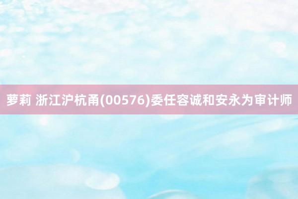 萝莉 浙江沪杭甬(00576)委任容诚和安永为审计师