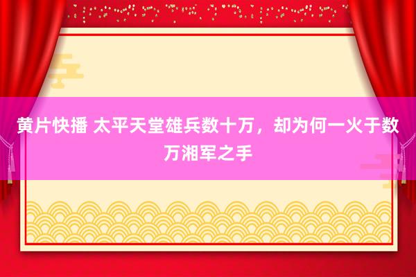 黄片快播 太平天堂雄兵数十万，却为何一火于数万湘军之手