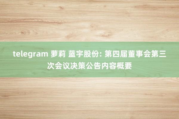 telegram 萝莉 蓝宇股份: 第四届董事会第三次会议决策公告内容概要