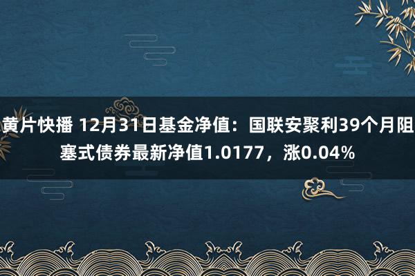 黄片快播 12月31日基金净值：国联安聚利39个月阻塞式债券最新净值1.0177，涨0.04%