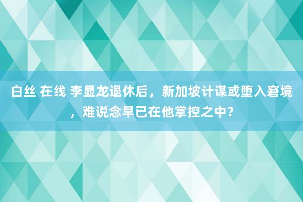 白丝 在线 李显龙退休后，新加坡计谋或堕入窘境，难说念早已在他掌控之中？
