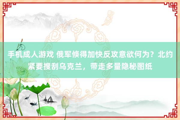 手机成人游戏 俄军倏得加快反攻意欲何为？北约紧要搜刮乌克兰，带走多量隐秘图纸