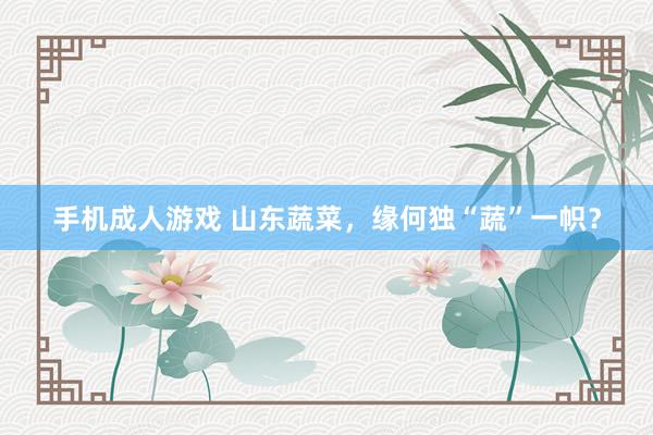 手机成人游戏 山东蔬菜，缘何独“蔬”一帜？