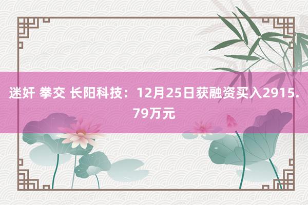 迷奸 拳交 长阳科技：12月25日获融资买入2915.79万元