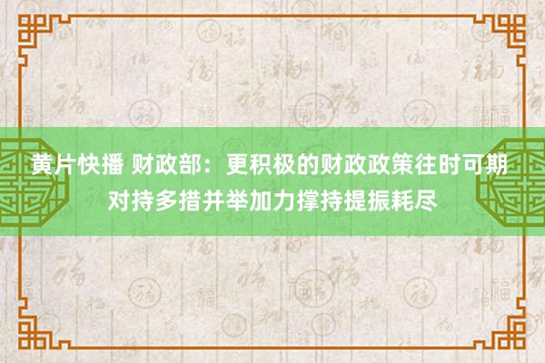 黄片快播 财政部：更积极的财政政策往时可期 对持多措并举加力撑持提振耗尽