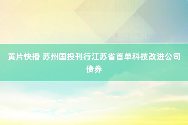 黄片快播 苏州国投刊行江苏省首单科技改进公司债券